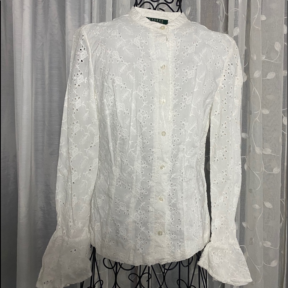 Ralph Lauren white button down long sleeve shirt